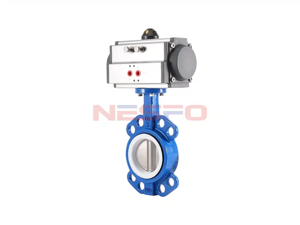 Valvola a farfalla pneumatica in ghisa duttile con chiusura a testa in giù in PTFE D671F-16Q