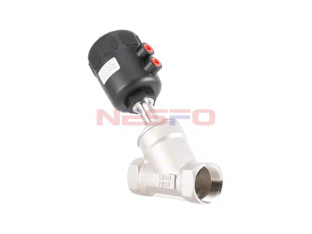 Valvola pneumatica a seggio angolare con pulsante a filo in acciaio inox 304 J615F-16P