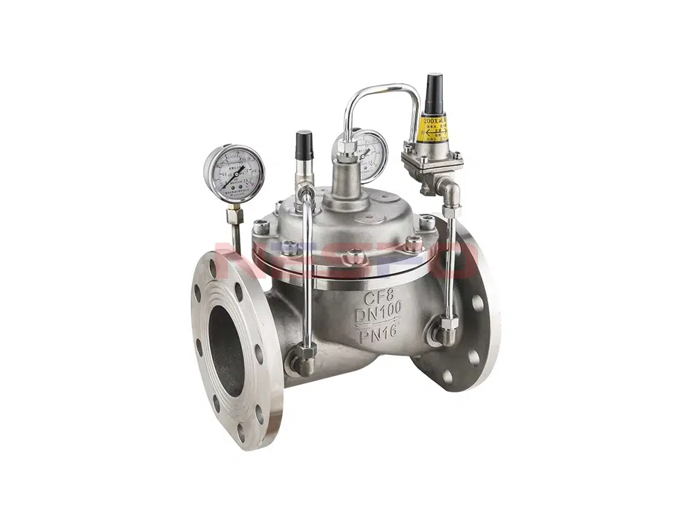 Valvola riduttrice di pressione pilotata in acciaio inox 304 200X-16P